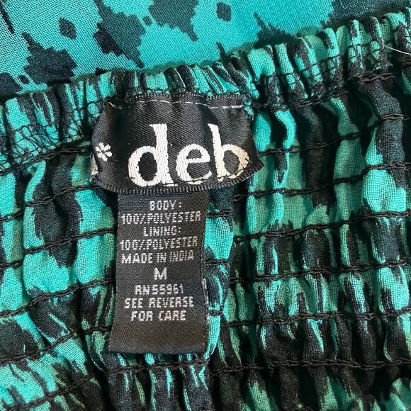 VTG Deb Y2K Dress Sz M Smocked Teal Black Handkerchief Hem Geometric Fairygrunge - Picture 10 of 12
